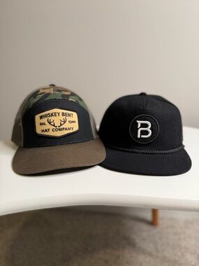 Whiskey Bent Hat Co The Rut 7-Panel Cap & NWT BYLT Coastal Rope Hat Black